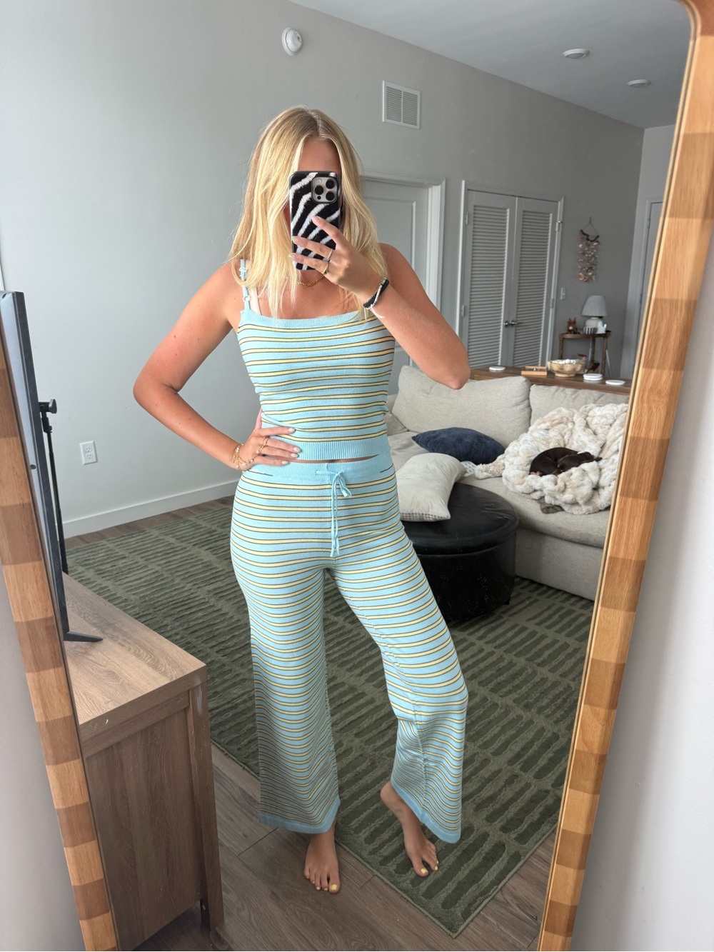 Striped Knit Tank Jumpsuit in Light Blue and Yellow